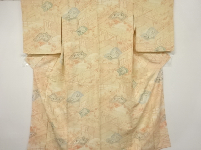JAPANESE KIMONO / ANTIQUE KIMONO / SILK / TSUMUGI / MANSION SCENERY